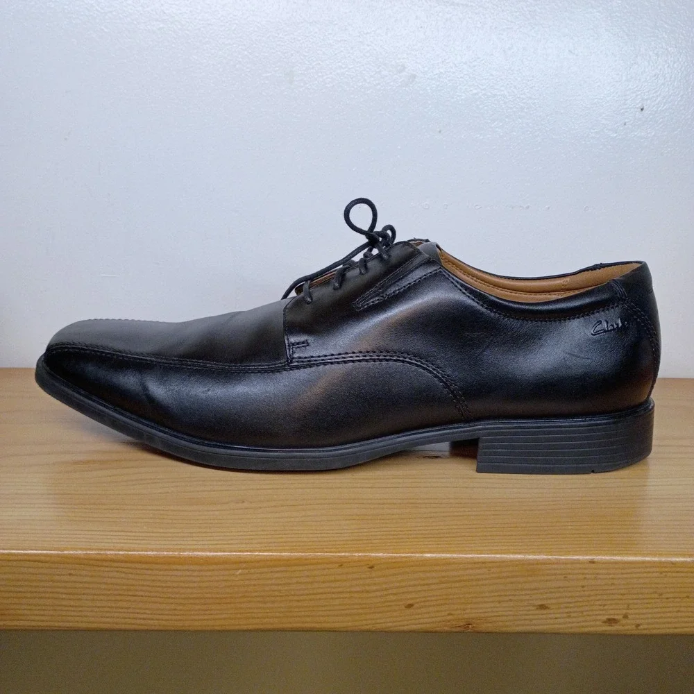 Men's Clarks Tilden Walk‎ Lace-Up Oxfords Shoes Black Leather Square Toe Sz 14 M